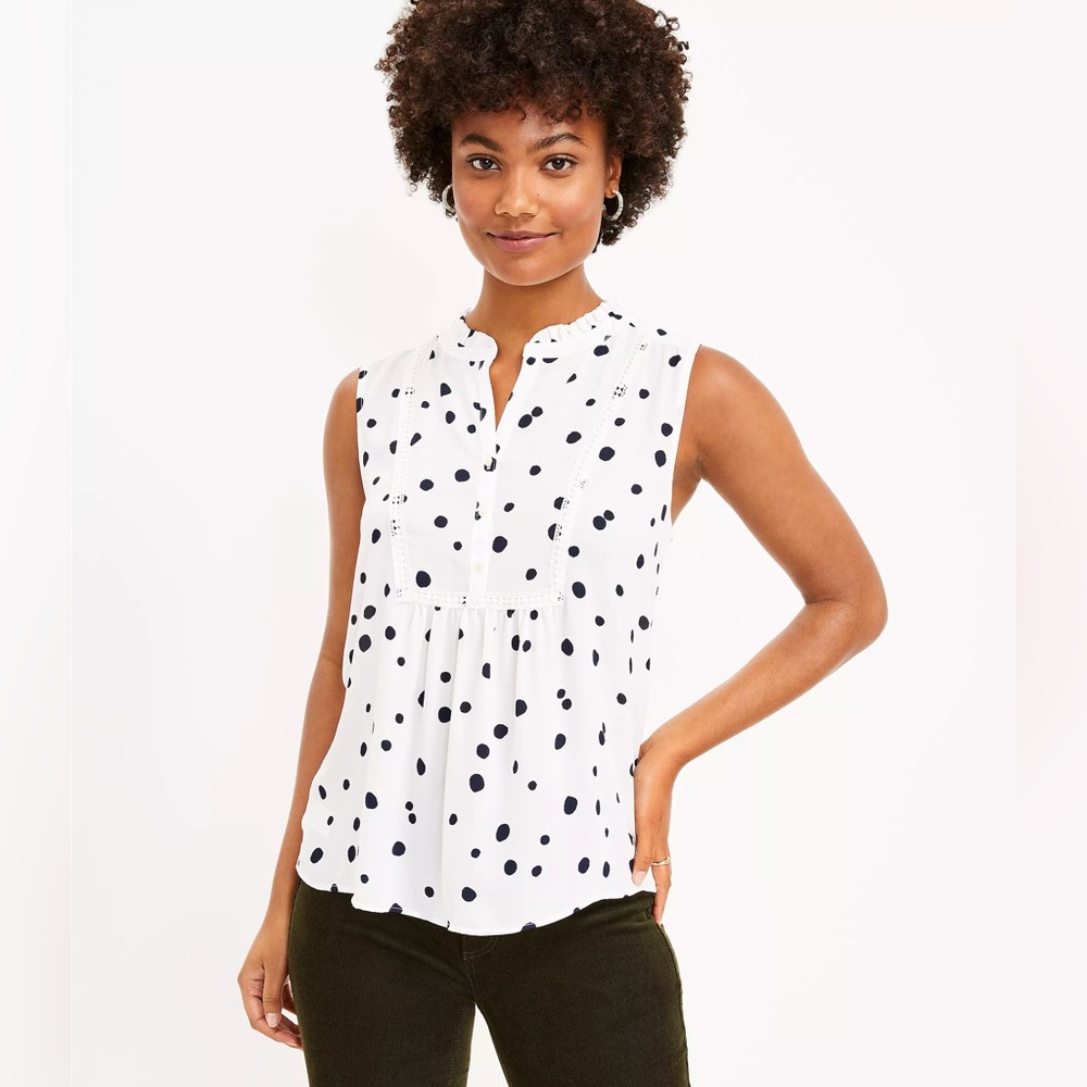 LOFT Dotted Lace Trim Mixed Media Shell